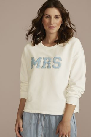 Mrs Embroidered Varsity Letter Patch Crewneck | David's Bridal